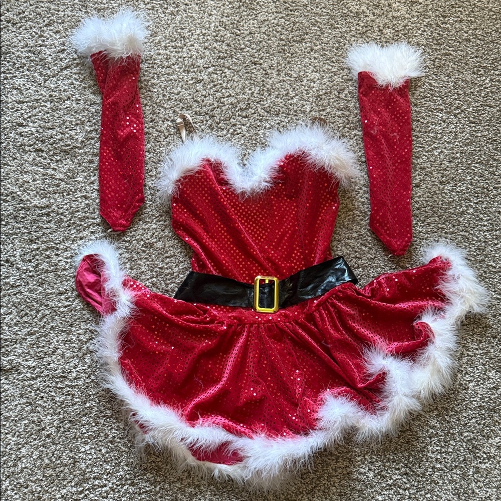 Festive Red Kids Dance Costume with White Trim